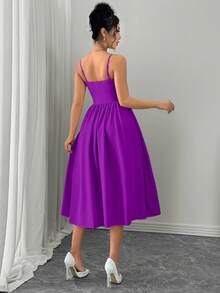 Rafferiza Vestido camiseta ajustado en la cintura con volantes en el bajo, versátil y de moda para una cita nocturna o fiesta, para otoño/invierno - Morado Violeta - Ver 2