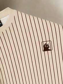 Manfinity Joysei Men's Casual Round Neck T-Shirt With Striped Cuff Panels - Coffee Brown - View 3
