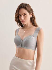 Hourtrue 3pcs/Set Women's Wireless Lace Trim Front Closure Sexy Lingerie Set - Multicolor - View 12