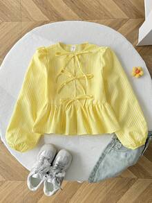 Áo kiểu gia đình đồng bộ, đa năng, phù hợp cho bé gái tuổi teen, mặc hàng ngày, thích hợp chụp ảnh ngoài trời. - Màu vàng - Xem 4