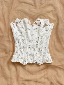 Soleia (No Chest Padding)Plus Size Women's White Lace Corset, Spring/Summer - White - View 3