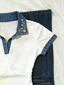 IslaSuriya Kaos Polo Lengan Pendek Kasual Motif Bunga untuk Wanita - MultiWarna - View 4