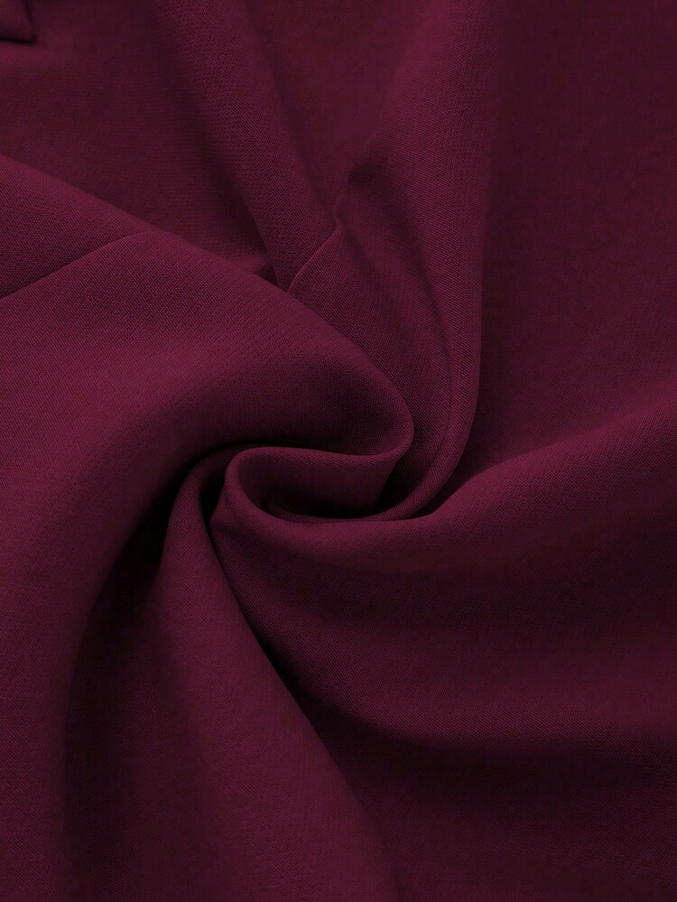 Franclia Elegant Pleated Metal Decor Short Sleeve Blazer Jacket, Versatile For Daily Wear And Commuting, Women Spring/Summer - Burgundy - View 7