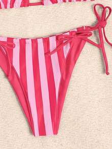 Swim Mod 2件組豹紋蝴蝶結性感女款比基尼套裝，掛脖式坦基尼泳衣 - 彩色 - 查看 5