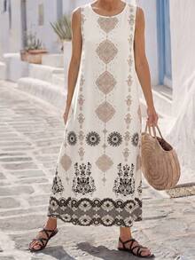 Faunlyn Women's Vacation Floral Print Versatile Round Neck Sleeveless Dress - Multicolor - View 6