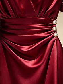 coración de botones para mujer, vestido de seda, vestido ajustado de satén, vestido de satén champán, vestido largo de fiesta, vestido de seda elegante, vestido de lujo, vestido estilo diosa - Burdeos - Ver 5