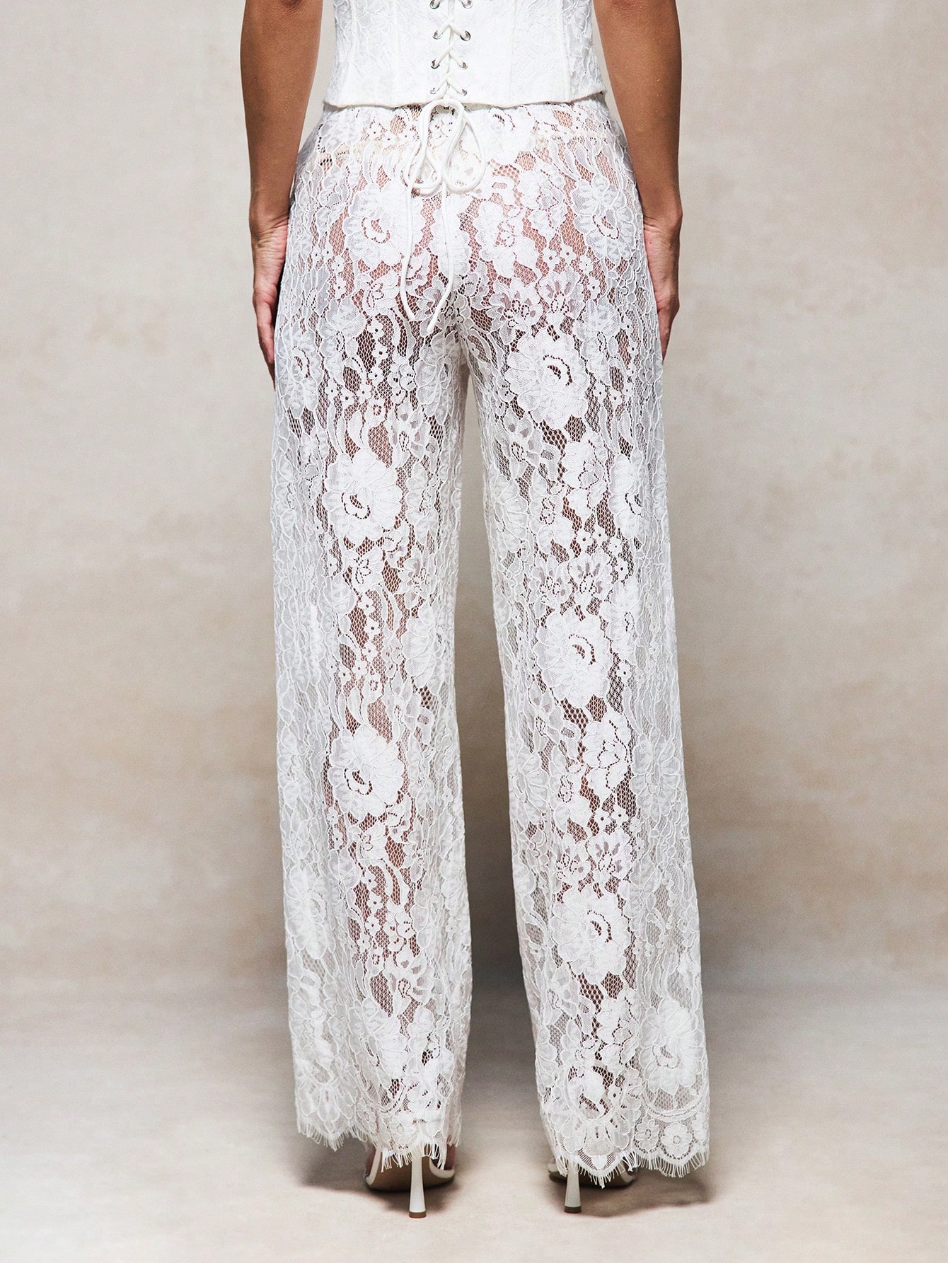 White Lace Wide Leg Palazzo Pants