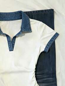 Glimmora Women's Casual Colorblock Ruched Waist T-Shirt, Summer - Multicolor - View 4