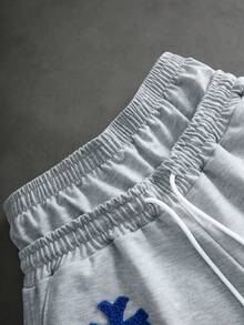 PAVTROS Men's Drawstring Waist Cross Flocked Casual Shorts - Light Grey - View 5