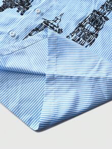 ROMWE MEN Men's Angel Striped Print Short Sleeve Single-Breasted Shirt - Multicolor - View 7