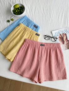 Comfortcana 3件套加大码女式褶皱休闲百搭日常短裤 - 彩色 - 查看 6