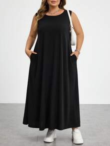 SHEIN CURVE+ 大码女式夏季连衣裙、女式夏季连衣裙、女式度假连衣裙、女式夏季连衣裙、毕业礼服、商务休闲女式连衣裙、女式办公连衣裙、毕业礼服、新款时尚休闲通勤装、条纹无袖带口袋连衣裙、长款连衣裙、A字连衣裙、黑白条纹连衣裙、休闲连衣裙/2026/新年 - 黑色 - 查看 8