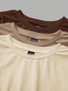 SHEIN BASICS 3件套休闲纯色针织圆领短袖连体衣（女款） - 彩色 - 查看 11