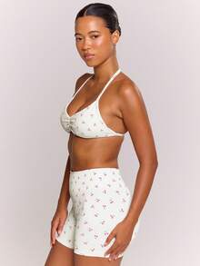 Musera Sport Cherry Print Scrunch Sports Bra Only Active Workout Gym Cute Pilates Fitness Daily - White - View 3