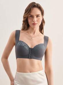 Hourtrue 3pcs/Set Women's Wireless Lace Trim Front Closure Sexy Lingerie Set - Multicolor - View 4