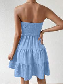 EMERY ROSE Women Casual Solid Color Ruffle Hem Tube Dress For Summer - Blue - View 2