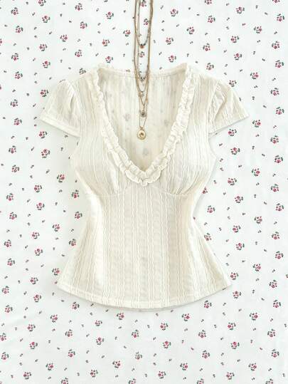 Elamini 女性用 夏カジュアル バケーション 通勤 無地 テクスチャ生地 半袖 フィットTシャツ