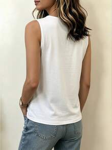 EMERY ROSE Plus Size Women Casual Sleeveless Denim Top Formal Holiday White Summer - White - View 2