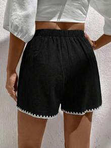 Easowa Quần short nữ dệt 100% cotton, kiểu dáng thường ngày, thích hợp cho kỳ nghỉ xuân/hè. - màu đen - Xem 3