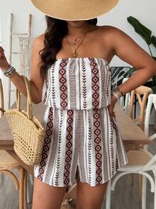 SHEIN VCAY Plus Floral Print Tube Romper Spring Summer Women Plus Floral Print Tube Romper Spring Summer Women - Multicolor - View 4