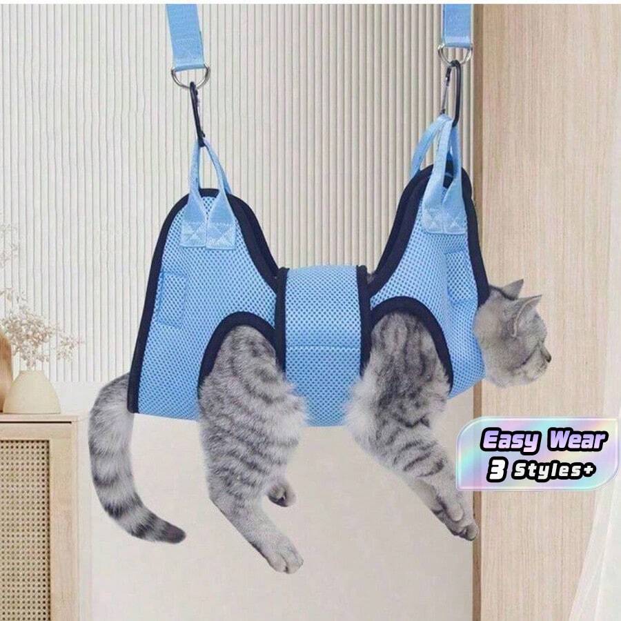 1 Pc Cat & Dog Nail Clippers, Suitable For Medium & Small Pets, Hanging Grooming Bag For Bathing, Medicating, Trimming, Soft & Comfortable Material, Pet Grooming Hammock - Baby Blue - View 1
