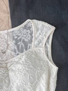 SHEIN 少女休闲蕾丝吊带背心 - 白色 - 查看 3