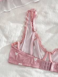 PetitDoll French Sweet Heart Print Lace Patchwork Underwire Bralette & Panty Set - Pink - View 4