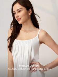 LUVLETTE Áo ngủ nữ màu trắng trơn, kiểu dáng tối giản, chất liệu cotton, xếp ly, dáng rộng, thoải mái, thích hợp mặc ở nhà. - trắng - Xem 5
