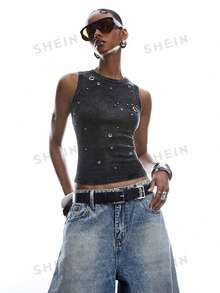 LYSMO Plus Size Casual Minimalist Y2K Style Washed Sleeveless Top - Dark Grey - View 9