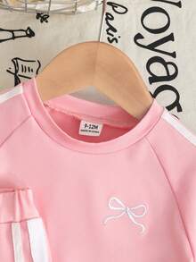 SHEIN 女婴纯色套装，甜美蝴蝶刺绣图案，白色滚边，简约休闲，适合日常休闲穿着 - 粉色 - 查看 3