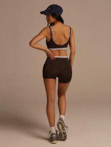 Fluxe Women Striped Cropped Camisole And Shorts Casual 2 Pieces Set - Brown - View 7