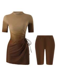 Swim Mulvari Đầm dệt kim dự tiệc ngày lễ, đầm đi biển đón năm mới, đầm đi biển gợi cảm với họa tiết in kỹ thuật số, đầm cánh ombre bay bổng, bộ đồ bơi burkini hai mảnh không gọng thanh lịch mùa hè dành cho nữ. - Nhiều màu - Xem 6