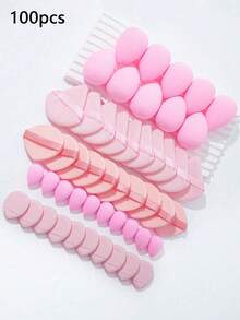 40/60/80/100-Piece Makeup Tool Sets, Including: Liquid Makeup Sponge + Mini Liquid Makeup Sponge + Triangular Powder Puff (For Setting Powder And Makeup) + Cushion Puff (For Face Makeup) + Mini Cushion Puff (For Face Concealer). - Pink - View 9