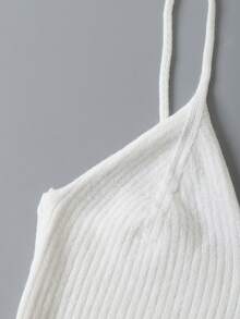 INAWLY Solid Crop Knit Cami Top - White - View 3