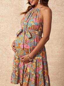 Boho Mama Maternity Summer Vacation Casual All-Over Print Sleeveless Dress - Multicolor - View 10