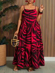 Villa Velisse Große Größen Sommer Urlaubs Zebra Muster Locker Träger Kleid - Verschiedenfarbig - View 5