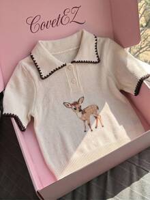CovetEZ Áo thun dệt kim tay ngắn cổ polo phối màu tương phản họa tiết hươu rừng mùa hè mới, thích hợp cho mùa xuân/hè, đi làm hàng ngày, hẹn hò, dự tiệc, Giáng sinh, Năm mới, Lễ Tạ ơn, Tiệc tùng, Đám cưới, Bãi biển, Lễ tốt nghiệp, Thời trang, Thanh lịch, Thường ngày, Đi chơi, Hẹn hò, Đặt chỗ, Đi làm, Lấp lánh, Ngày Valentine, Sang trọng, Kỳ nghỉ, Thường ngày, Y2K, Đi chơi, Lễ tốt nghiệp - Nhiều màu - Xem 3