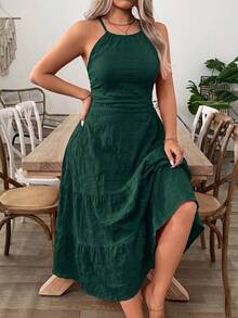 SHEIN Clasi Plus Size Red Off-Shoulder Maxi Dress - Dark Green - View 6