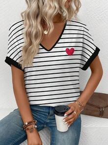 EMERY ROSE Áo thun nữ tay ngắn cổ chữ V kẻ sọc dáng casual bán chạy - Nhiều màu - Xem 5