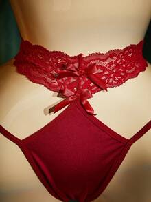 SpicyHot Quần lót dây ren nơ gợi cảm dành cho nữ - Màu Đỏ Sâu - Xem 3