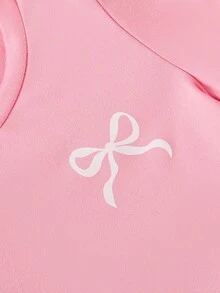 SHEIN Playful Pals 3件組 幼童女嬰粉黑夏季可愛度假T恤 Y2K蝴蝶結圖案對比滾邊條紋袖圓領柔軟輕盈上衣 - 彩色 - 查看 6