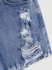 Girlism Teen Girl Distressed Pocket Frayed Hem Casual Denim Shorts - Light Wash - View 5