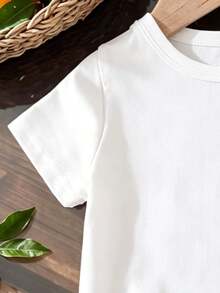 SHEIN Áo thun ngắn tay cổ tròn màu trắng in hình trái cây và chữ cái, dành cho bé trai/bé gái từ 0-3 tuổi, thích hợp cho các hoạt động ngoài trời và mặc hàng ngày. - trắng - Xem 3