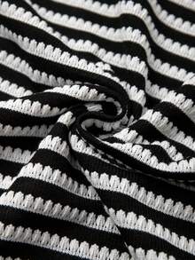 SHEIN LUNE Women's Summer Casual Sexy Black And White Striped Halter Neck Hollow Out Knit Bodycon Mini Dress Goin Out Beach - Black and White - View 6