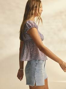 Aralina Áo babydoll nữ họa tiết chấm bi trễ vai tay bèo thắt nơ trước chất voan mỏng mềm nhẹ - Nhiều màu - Xem 4