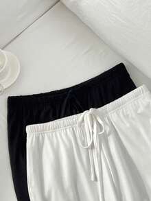 Sweetra Pantalones rectos de mezcla de algodón estilo casual francés en negro y blanco con bolsillos, estilo versátil para la primavera/verano, look elegante de dama - Blanco y Negro - Ver 5