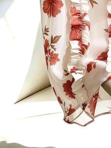 Franclia Áo kiểu nữ bằng vải chiffon chấm bi đen, kiểu dáng thanh lịch lãng mạn với đường viền xếp ly. - Màu be - Xem 3