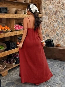 Breezaya Đầm cỡ lớn không tay dây mảnh, thiết kế tối giản, thích hợp cho mùa hè. - Rỉ Nâu - Xem 2