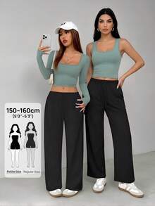 SHEIN PETITE Soft White Knitted Home Pants, Loose Pants - Black - View 2