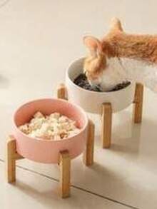 PETSIN 高脚陶瓷猫碗，高脚狗碗，防滑竹框猫粮碗，狗粮水套装，防吐无压，适合中型犬 - 400ML-850ML - 查看 7